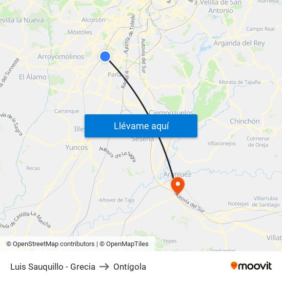 Luis Sauquillo - Grecia to Ontígola map
