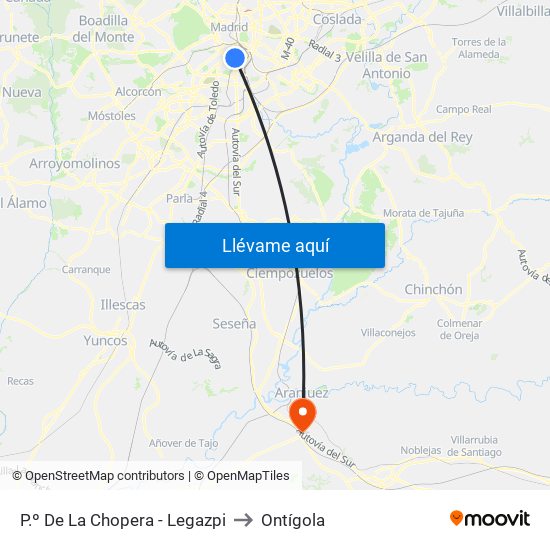 P.º De La Chopera - Legazpi to Ontígola map