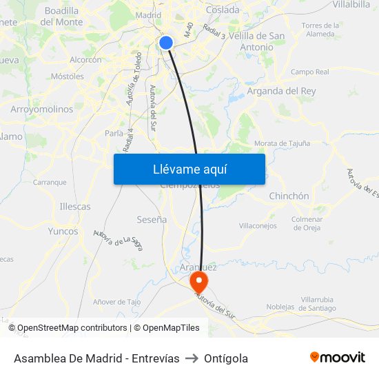 Asamblea De Madrid - Entrevías to Ontígola map