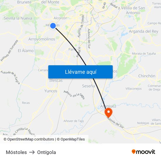 Móstoles to Ontígola map