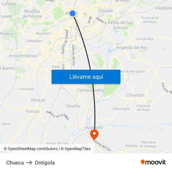 Chueca to Ontígola map