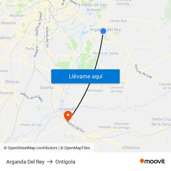 Arganda Del Rey to Ontígola map
