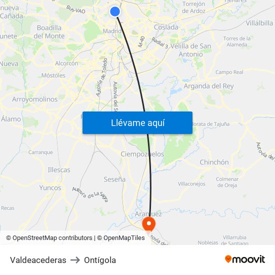 Valdeacederas to Ontígola map
