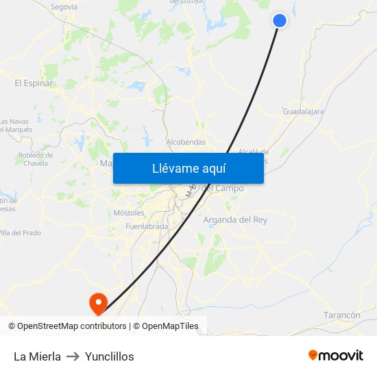 La Mierla to Yunclillos map