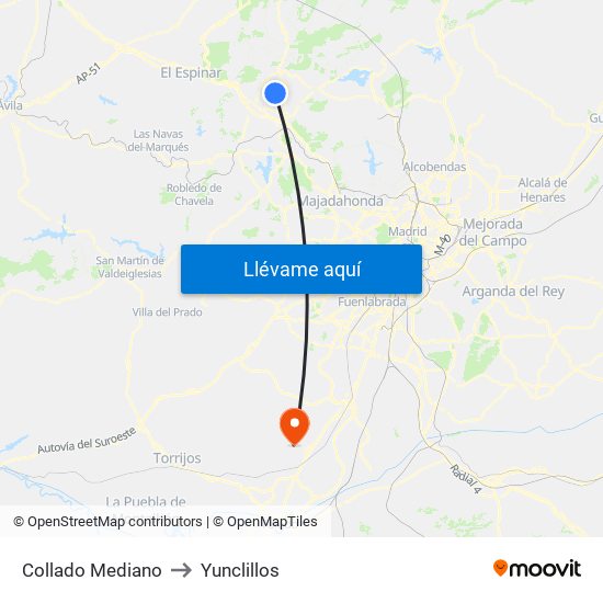Collado Mediano to Yunclillos map