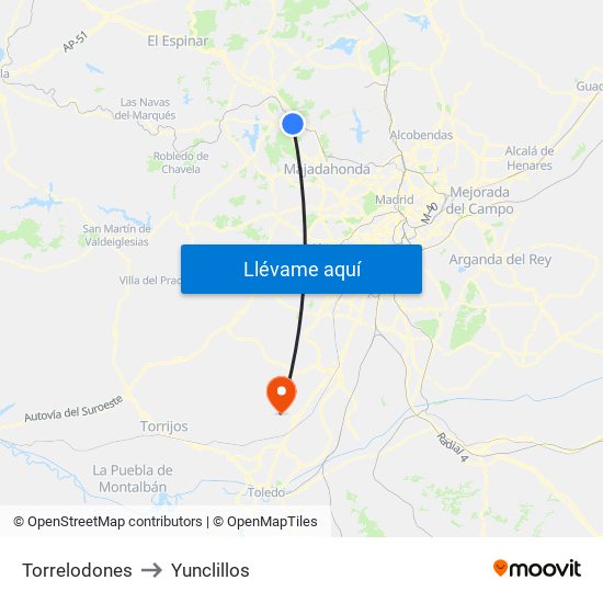 Torrelodones to Yunclillos map
