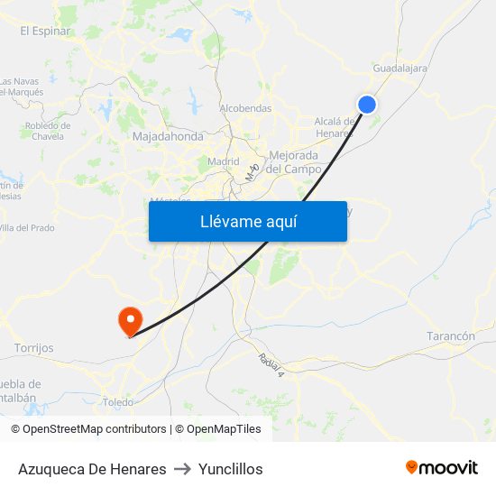Azuqueca De Henares to Yunclillos map