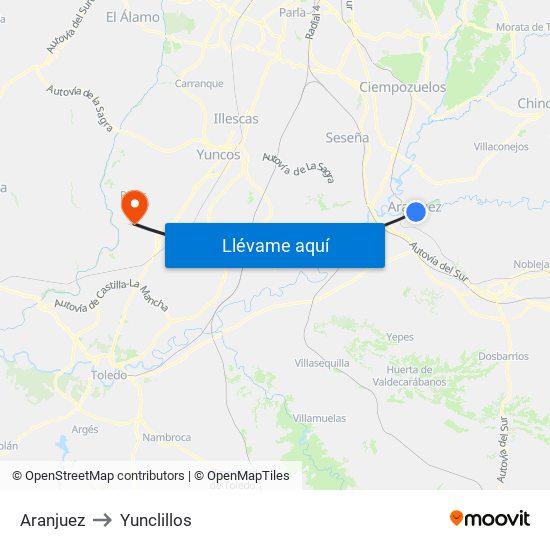 Aranjuez to Yunclillos map