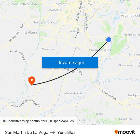 San Martín De La Vega to Yunclillos map