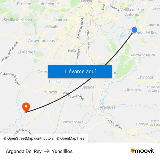Arganda Del Rey to Yunclillos map