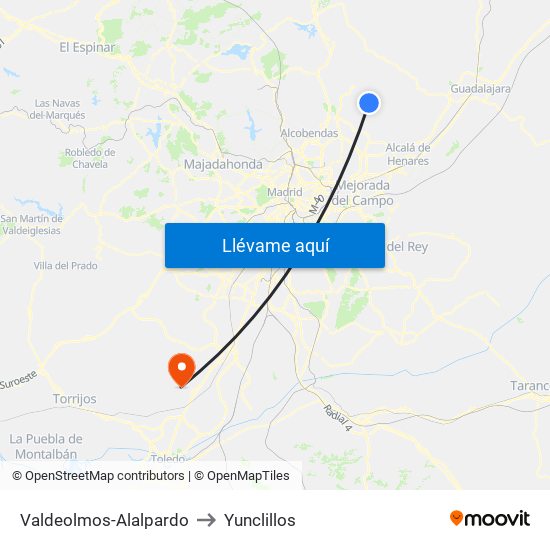 Valdeolmos-Alalpardo to Yunclillos map