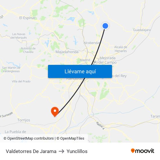 Valdetorres De Jarama to Yunclillos map