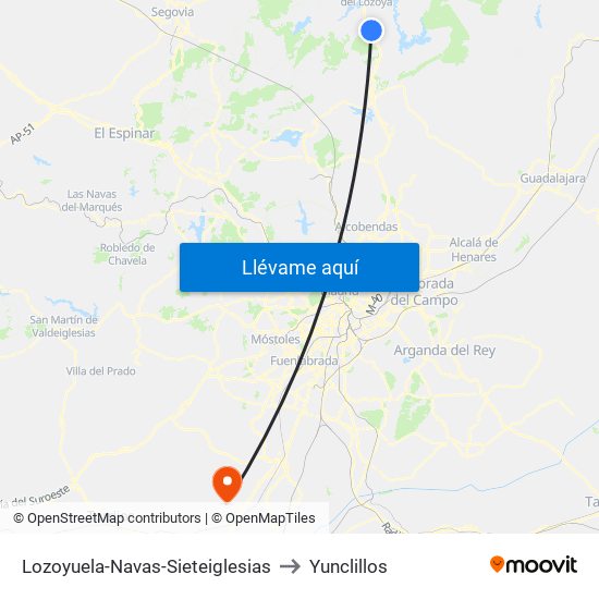 Lozoyuela-Navas-Sieteiglesias to Yunclillos map