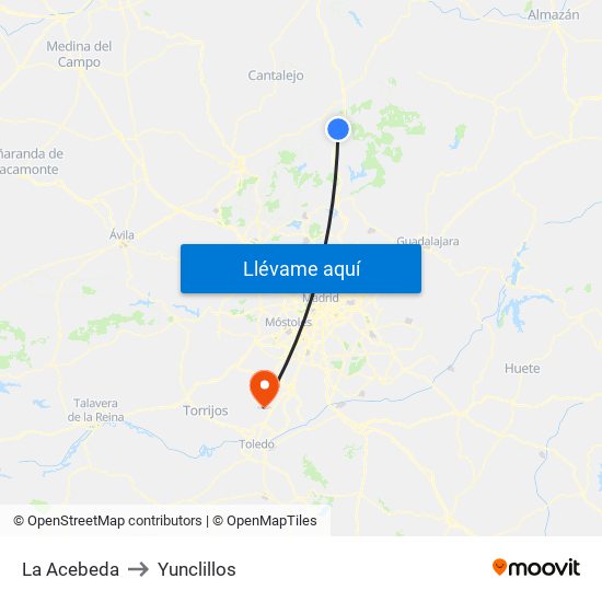 La Acebeda to Yunclillos map