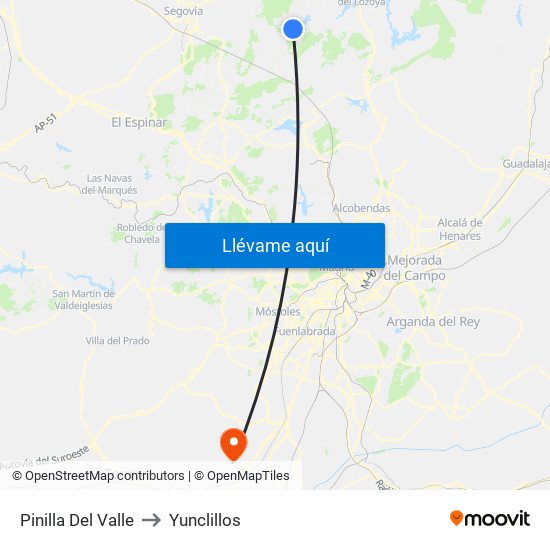 Pinilla Del Valle to Yunclillos map