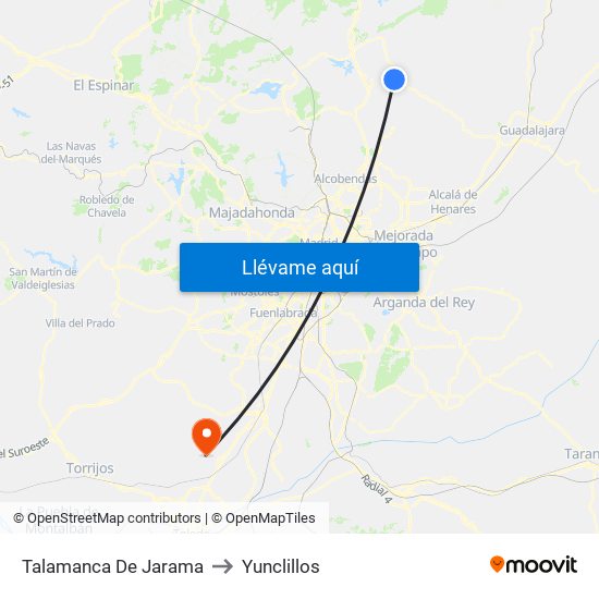 Talamanca De Jarama to Yunclillos map