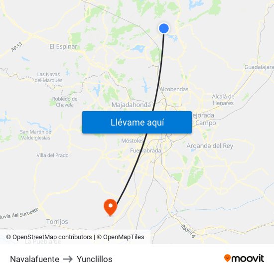Navalafuente to Yunclillos map