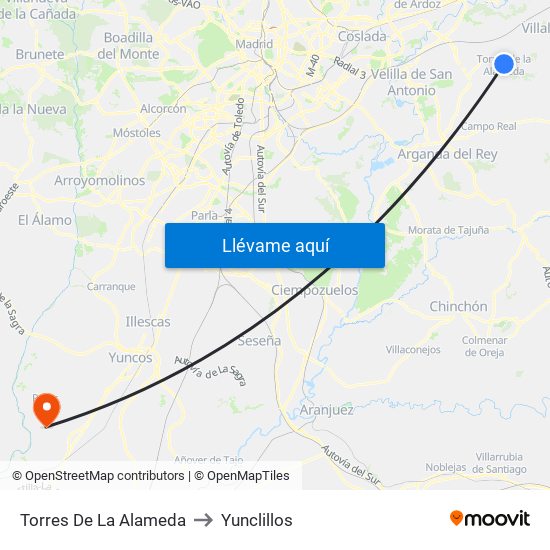 Torres De La Alameda to Yunclillos map