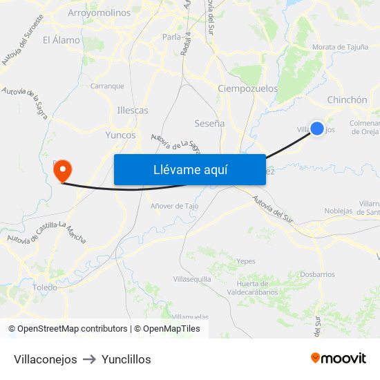 Villaconejos to Yunclillos map