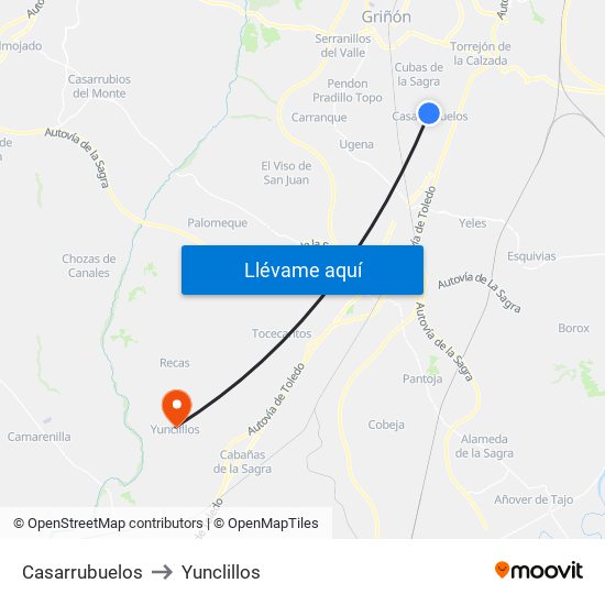 Casarrubuelos to Yunclillos map