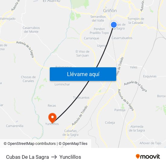 Cubas De La Sagra to Yunclillos map
