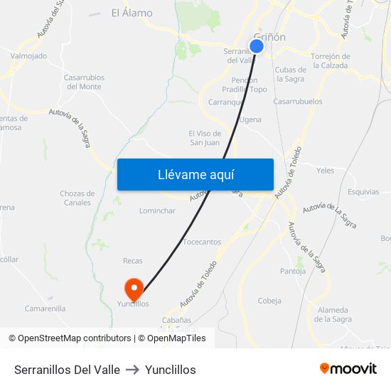 Serranillos Del Valle to Yunclillos map