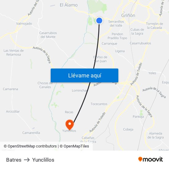 Batres to Yunclillos map