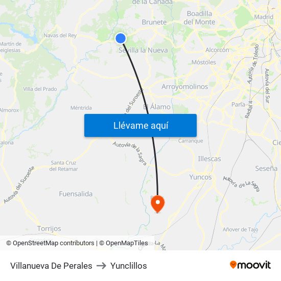 Villanueva De Perales to Yunclillos map