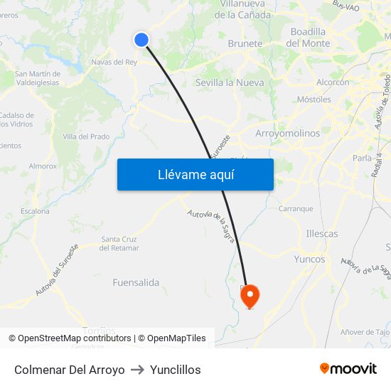 Colmenar Del Arroyo to Yunclillos map