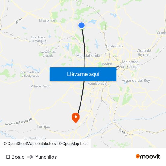 El Boalo to Yunclillos map