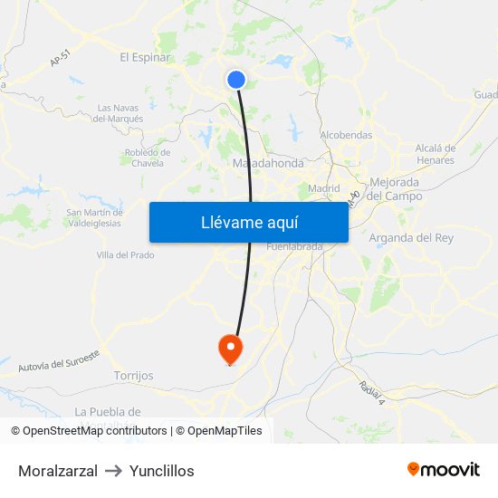 Moralzarzal to Yunclillos map
