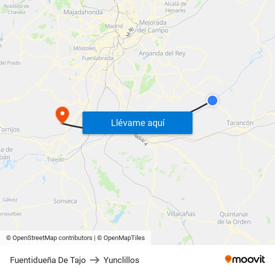 Fuentidueña De Tajo to Yunclillos map