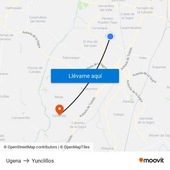 Ugena to Yunclillos map