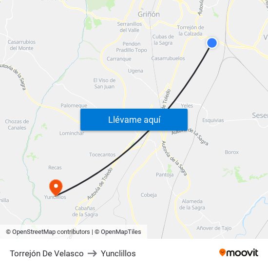 Torrejón De Velasco to Yunclillos map