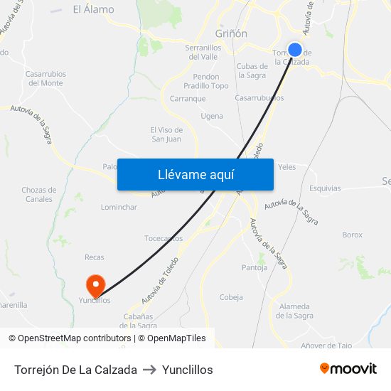 Torrejón De La Calzada to Yunclillos map