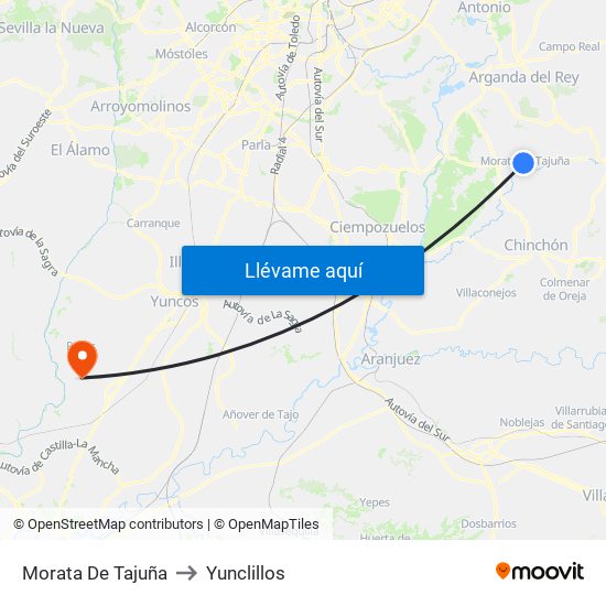 Morata De Tajuña to Yunclillos map