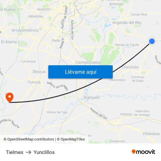 Tielmes to Yunclillos map