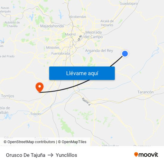 Orusco De Tajuña to Yunclillos map