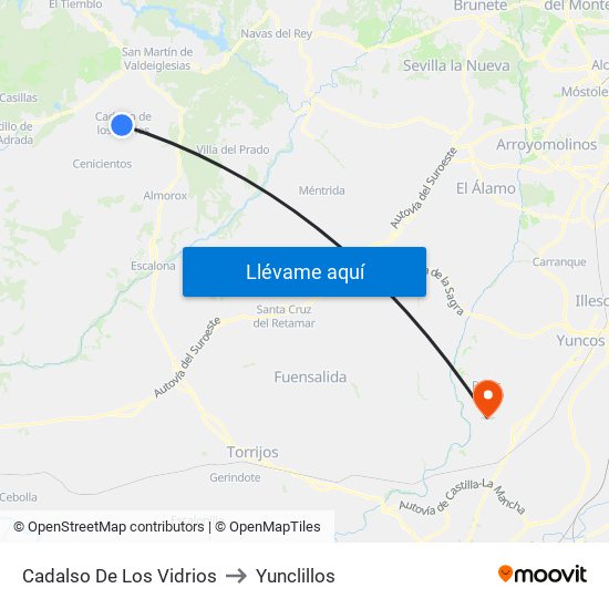 Cadalso De Los Vidrios to Yunclillos map