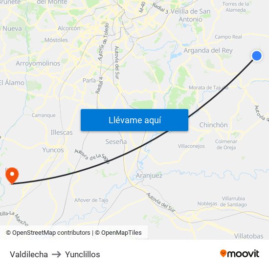 Valdilecha to Yunclillos map