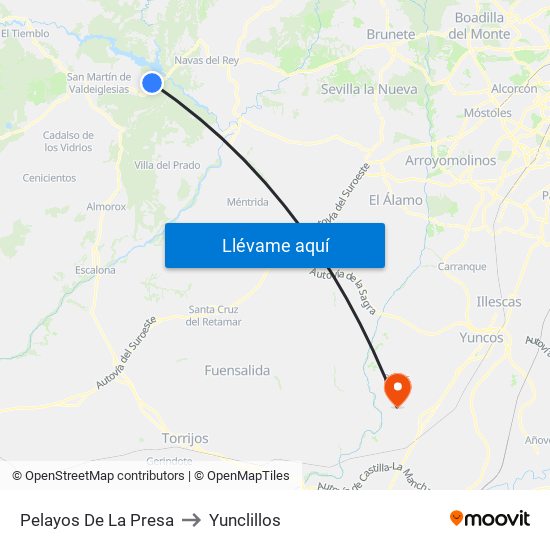 Pelayos De La Presa to Yunclillos map