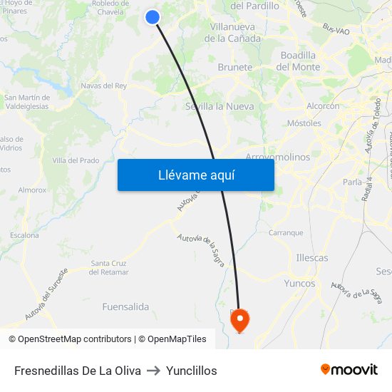 Fresnedillas De La Oliva to Yunclillos map