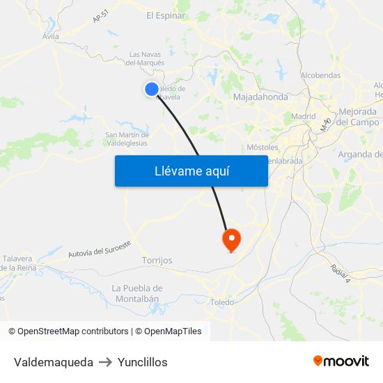 Valdemaqueda to Yunclillos map