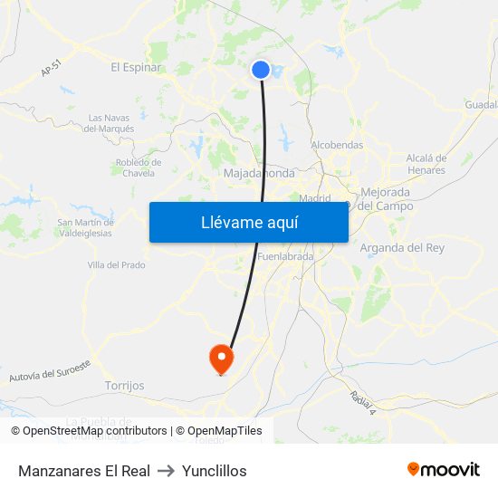 Manzanares El Real to Yunclillos map