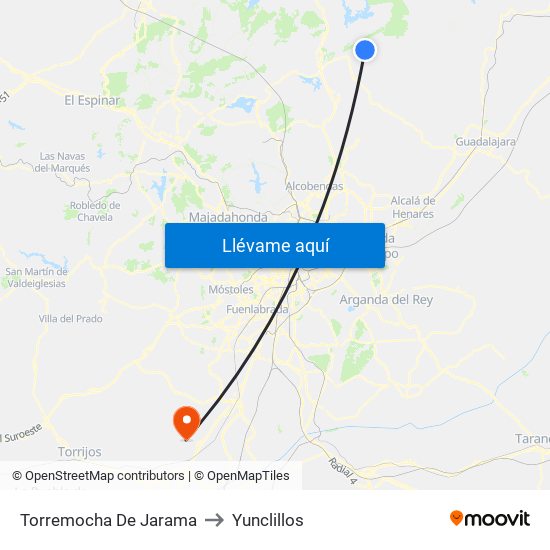 Torremocha De Jarama to Yunclillos map