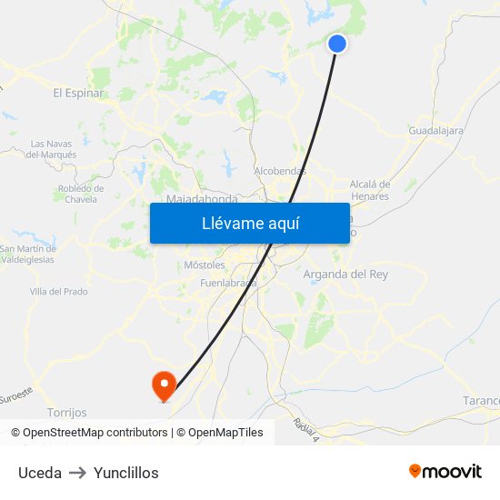 Uceda to Yunclillos map