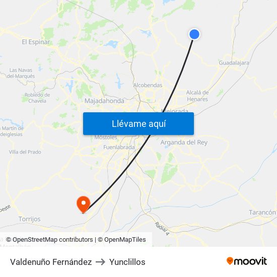 Valdenuño Fernández to Yunclillos map