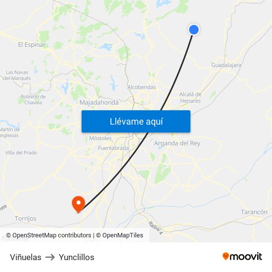 Viñuelas to Yunclillos map