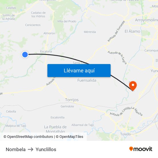 Nombela to Yunclillos map