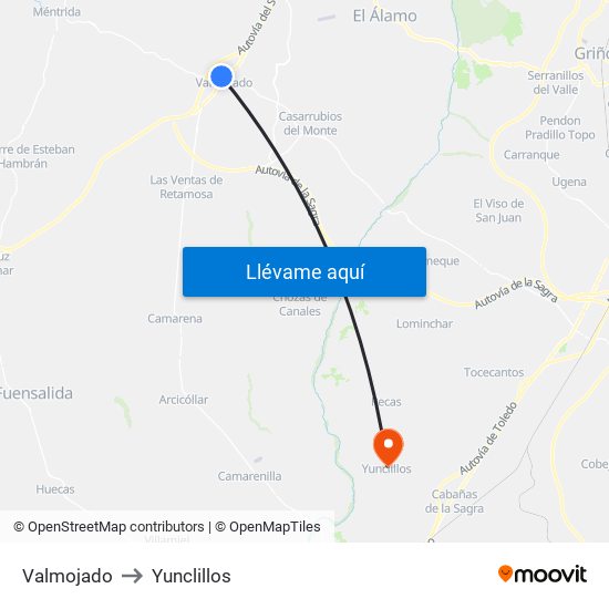 Valmojado to Yunclillos map